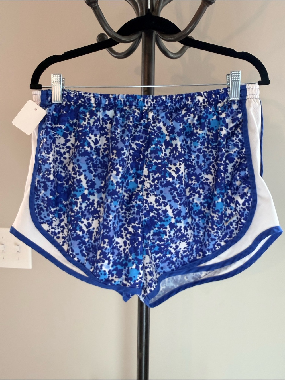 Nike Blue Speckle Print Women's Athletic Shorts with White Panels